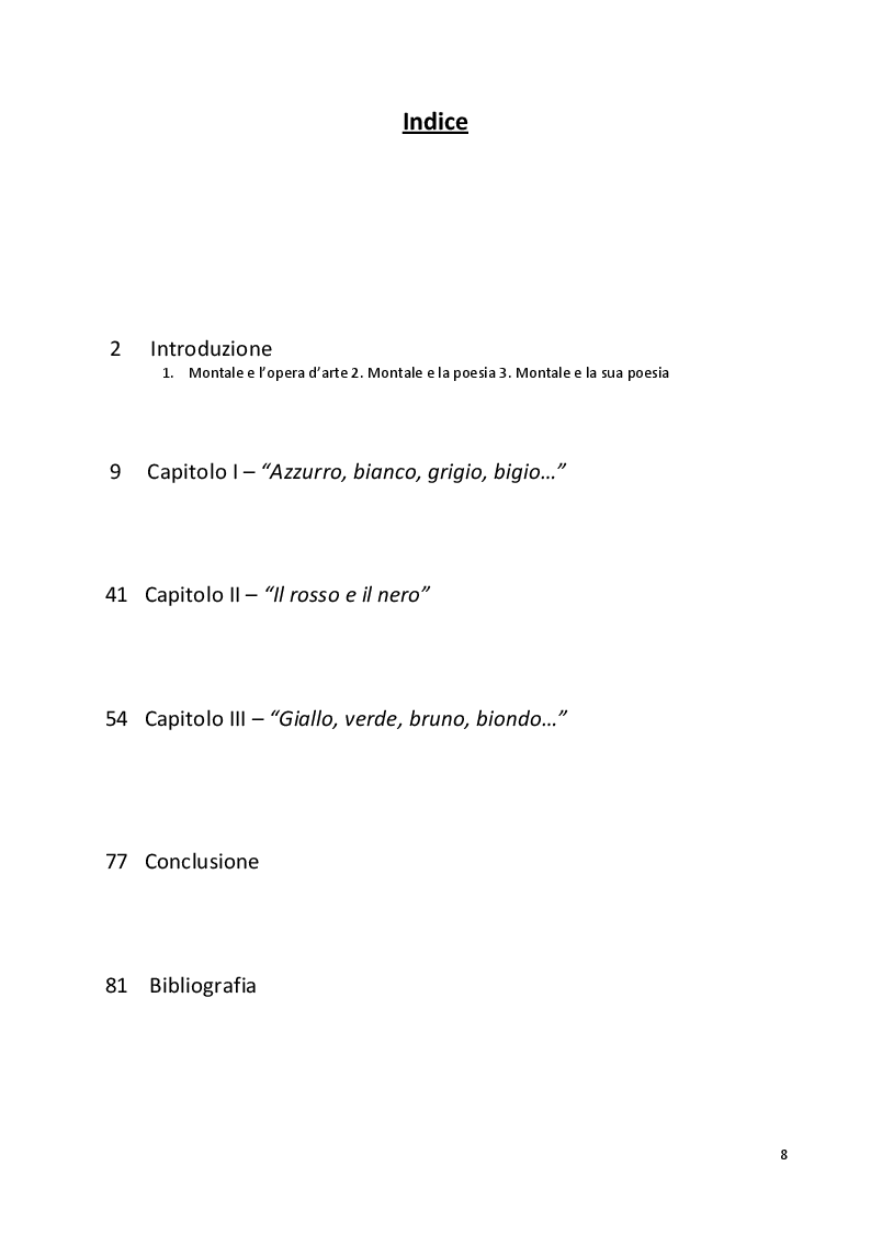 Indice della tesi: I colori di Montale, Pagina 1