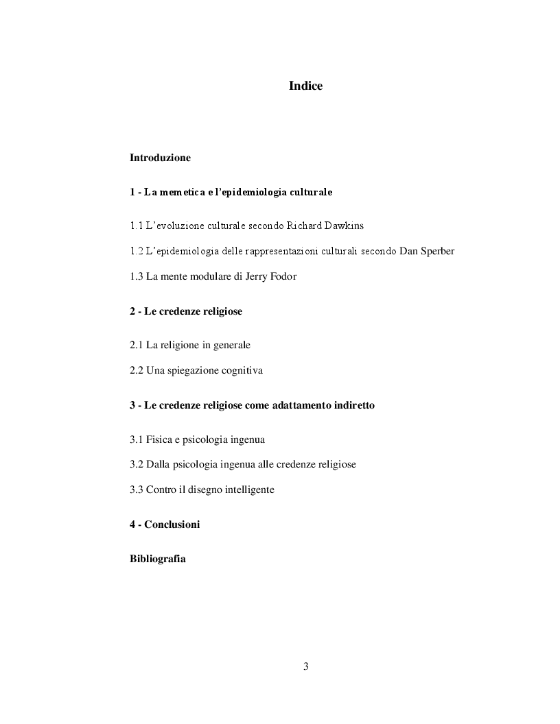 Indice della tesi: L’evoluzione della cultura: il caso della religione, Pagina 1