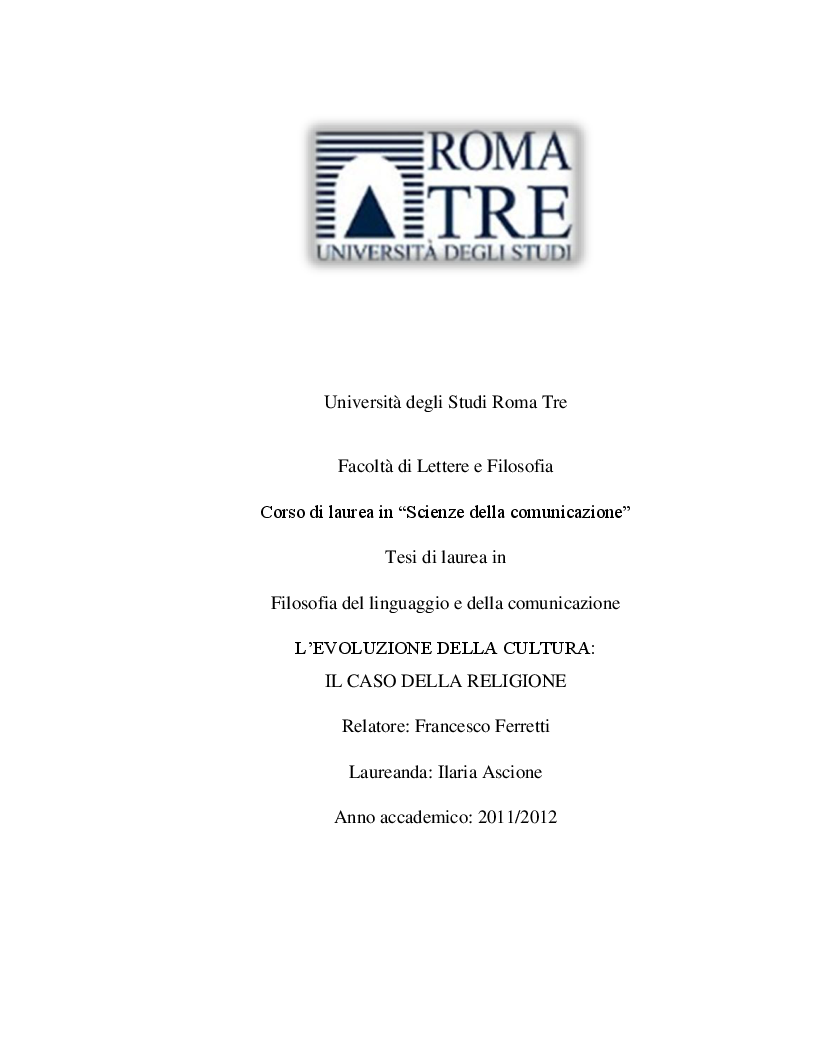 Anteprima della tesi: L’evoluzione della cultura: il caso della religione, Pagina 1