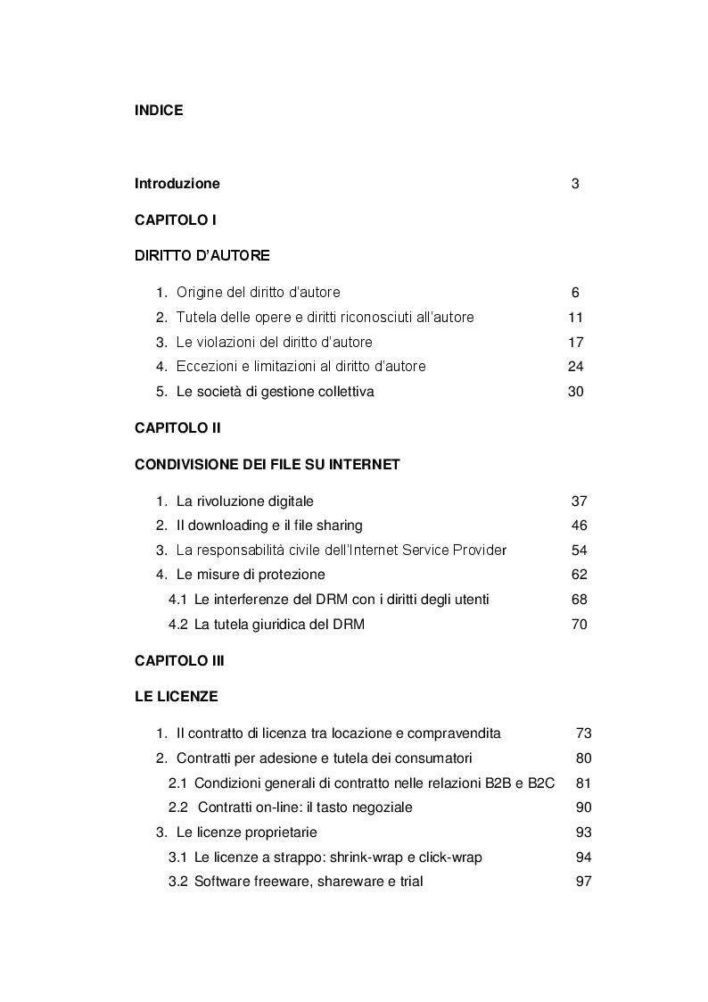 Indice della tesi: Il diritto d'autore nella rete, Pagina 1