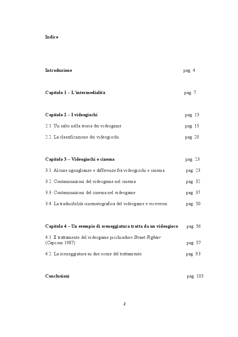 Indice della tesi: Cinema e videogame, una convergenza inaspettata, Pagina 1