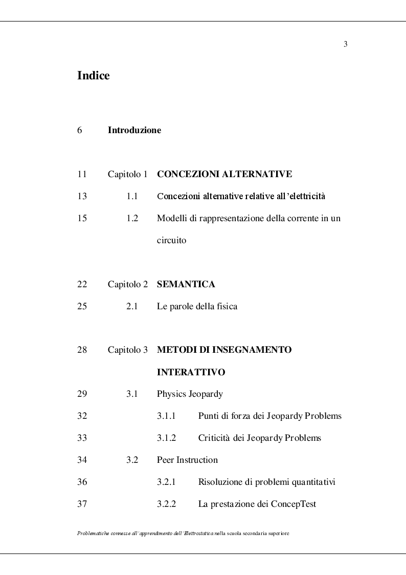 Indice della tesi: Problematiche connesse all'apprendimento dell'elettrostatica nella scuola secondaria superiore, Pagina 1