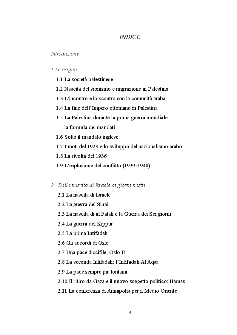 Indice della tesi: Limes e il conflitto israelo-palestinese, Pagina 1