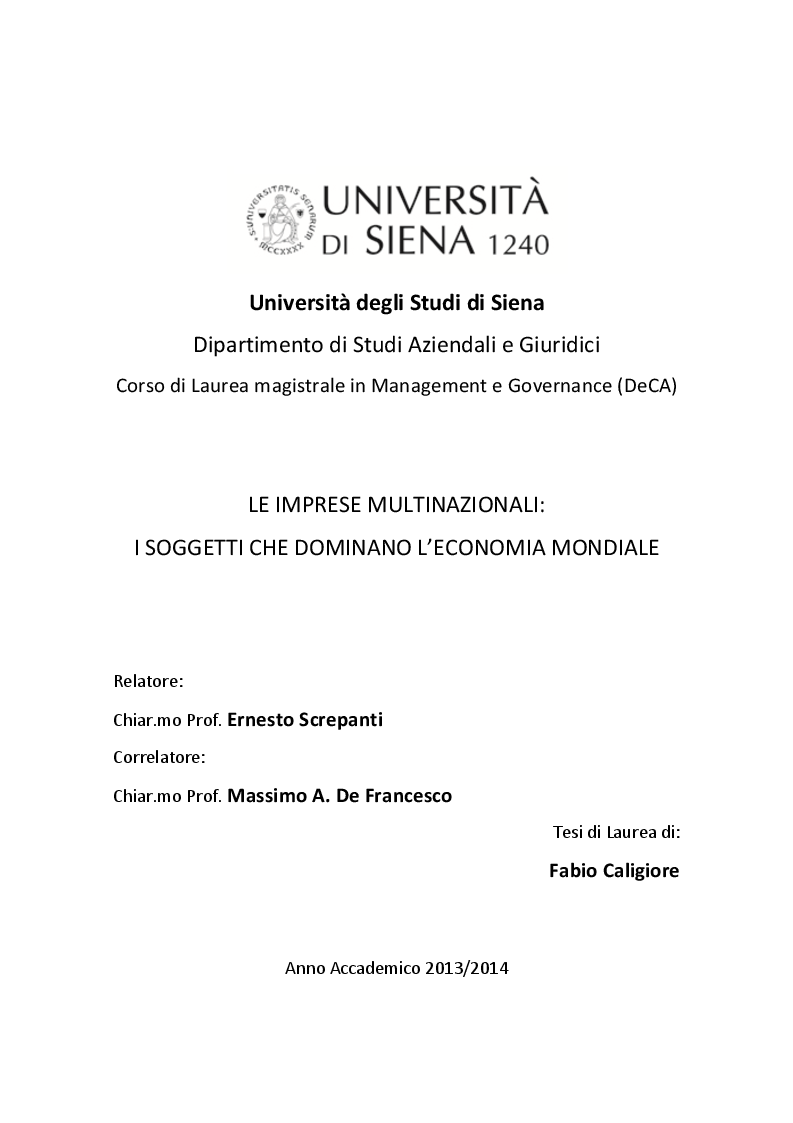 Anteprima della tesi: Le imprese multinazionali: i soggetti che dominano l'economia mondiale, Pagina 1