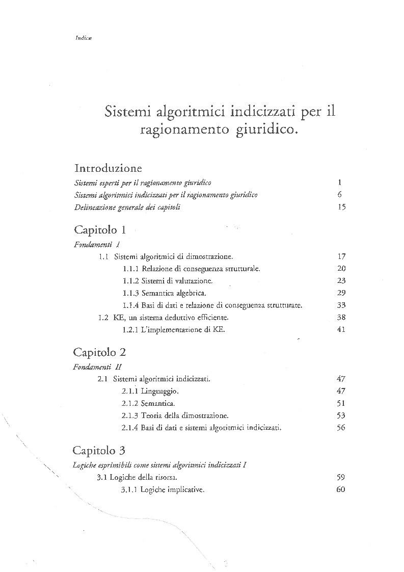 Indice della tesi: Sistemi Algoritmici Indicizzati per il Ragionamento Giuridico, Pagina 1