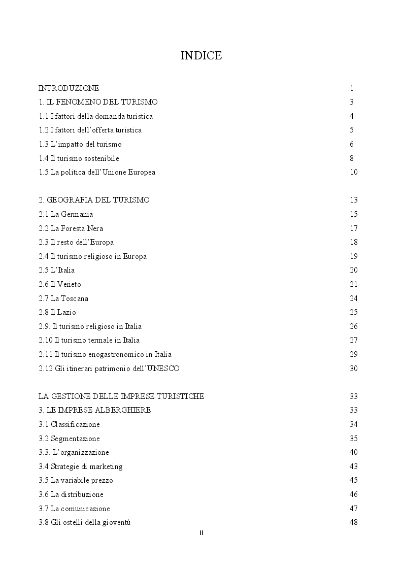 Indice della tesi: Lo sviluppo del turismo in Europa, Pagina 1
