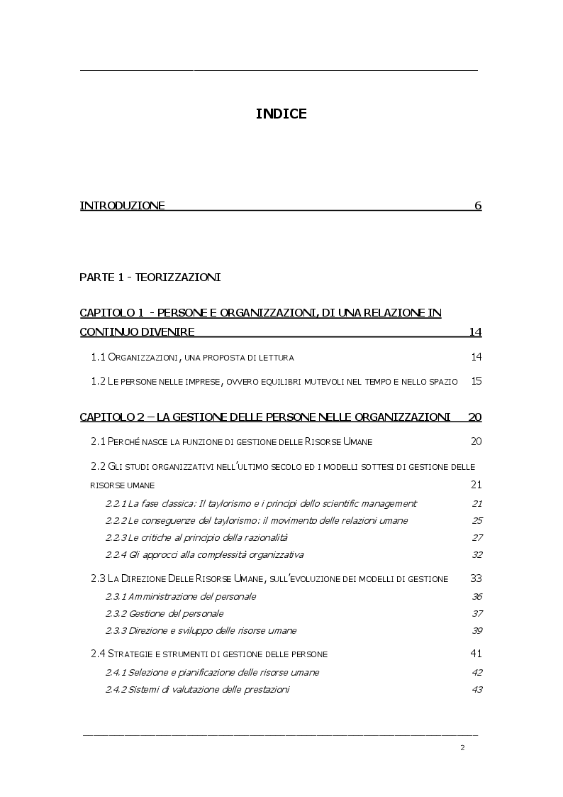 Indice della tesi: Valutare l'intangibile nelle organizzazioni. Lo studio del clima organizzativo quale strumento di analisi organizzativa, Pagina 1