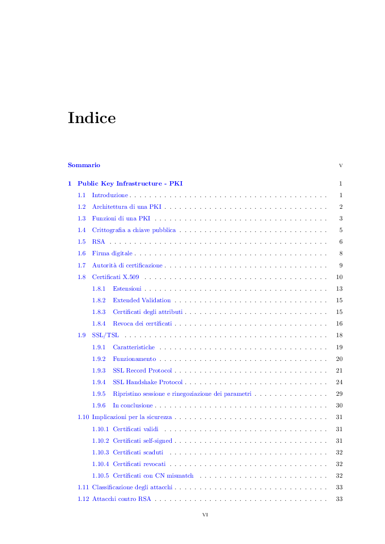 Indice della tesi: Analisi del traffico di rete SSL/TLS, Pagina 1