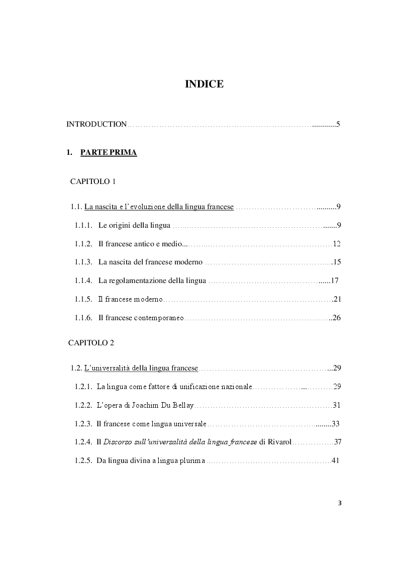 Indice della tesi: Le français: une langue vivante et plurielle, Pagina 1