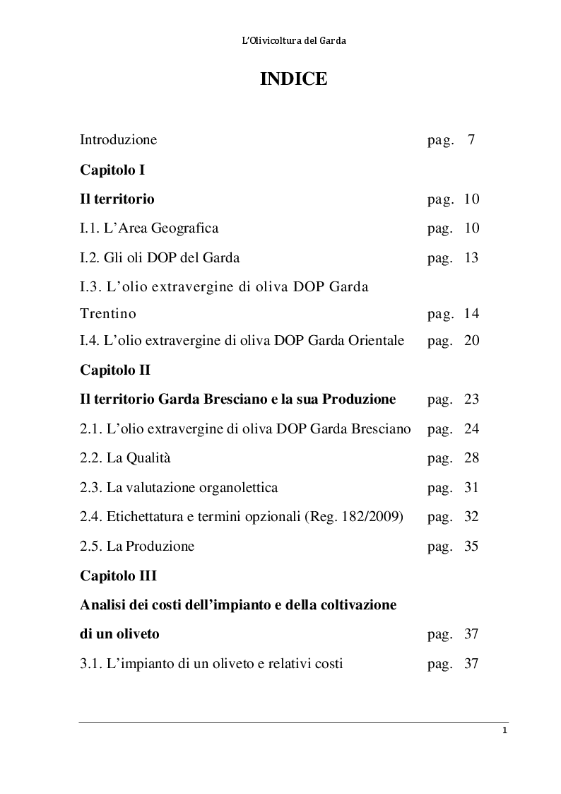Indice della tesi: L'olivicoltura del Garda, Pagina 1