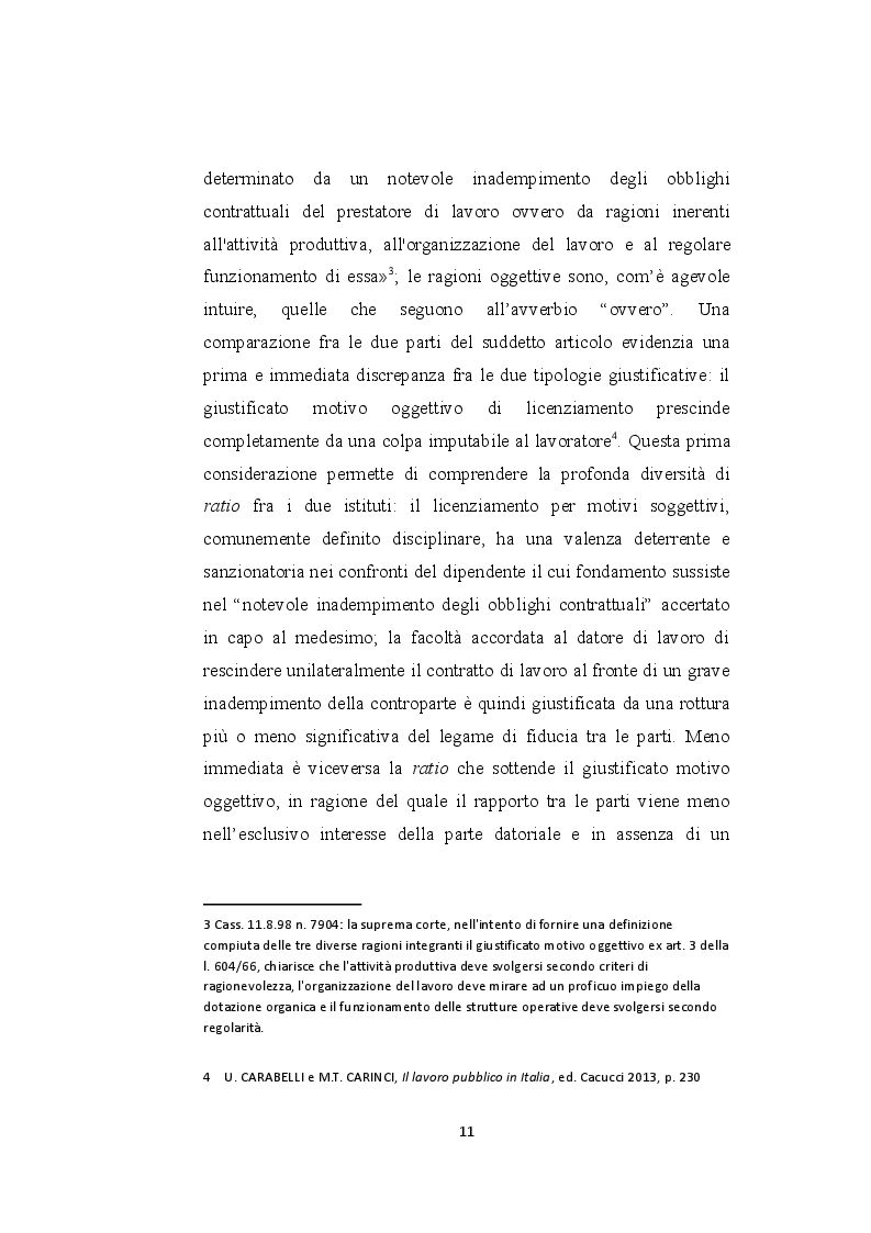 Anteprima della tesi: Il licenziamento per giustificato motivo oggettivo nel pubblico impiego privatizzato, Pagina 6
