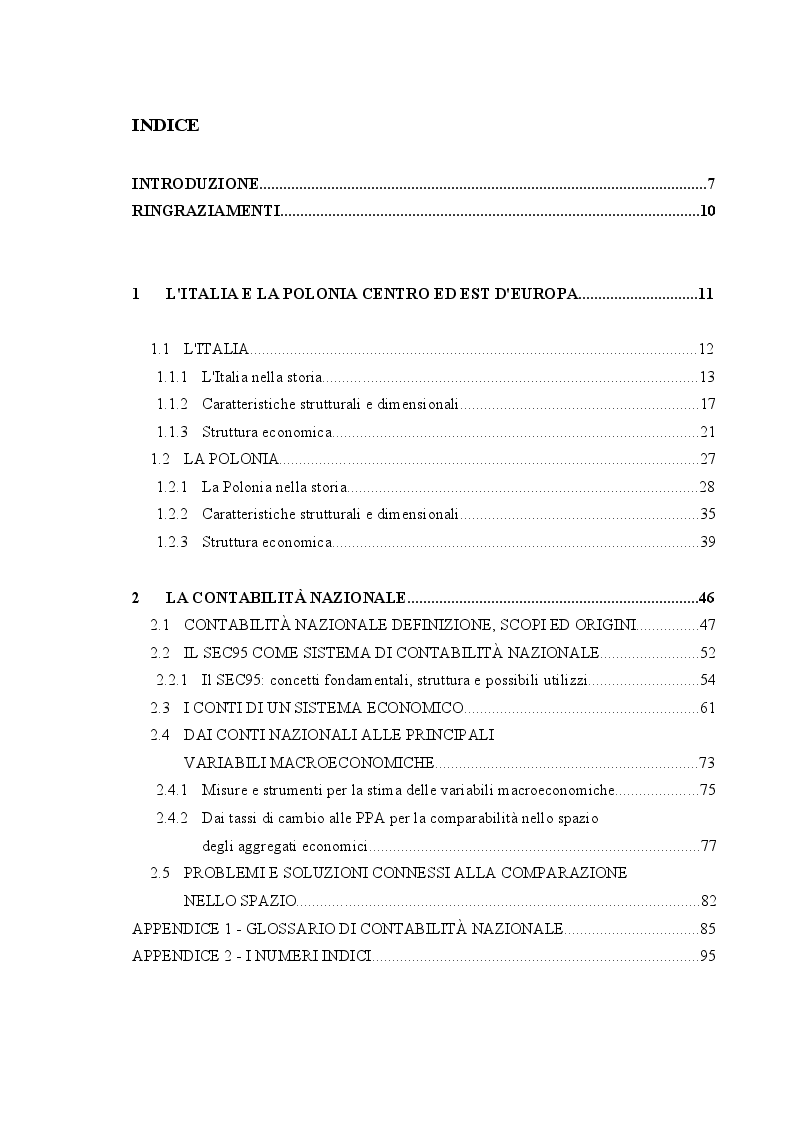 Indice della tesi: Analisi comparativa fra l'economia italiana e polacca, Pagina 1