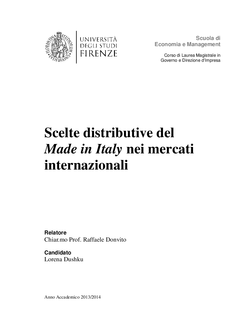 Anteprima della tesi: Scelte distributive del Made in Italy nei mercati internazionali, Pagina 1