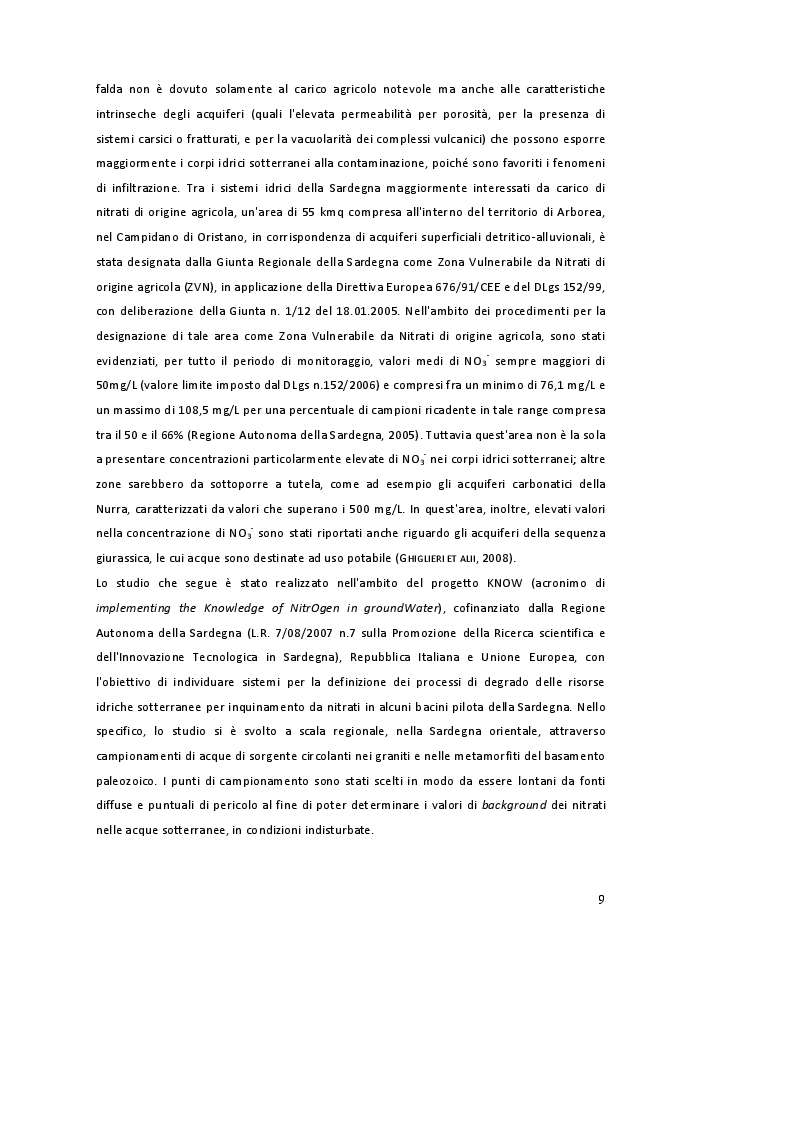 Estratto dalla tesi: Distribuzione delle specie azotate nelle acque di sorgente del basamento granitico e metamorfico della Sardegna orientale