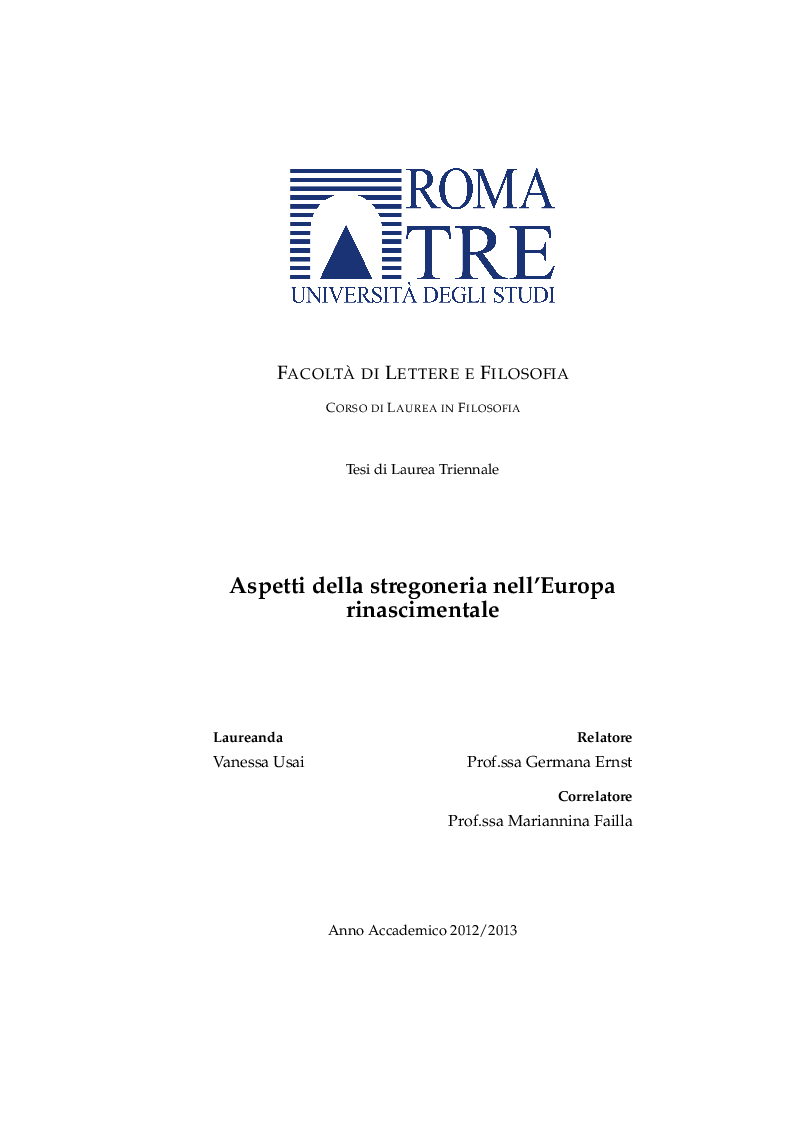 Anteprima della tesi: La stregoneria nell'Europa del Rinascimento, Pagina 1