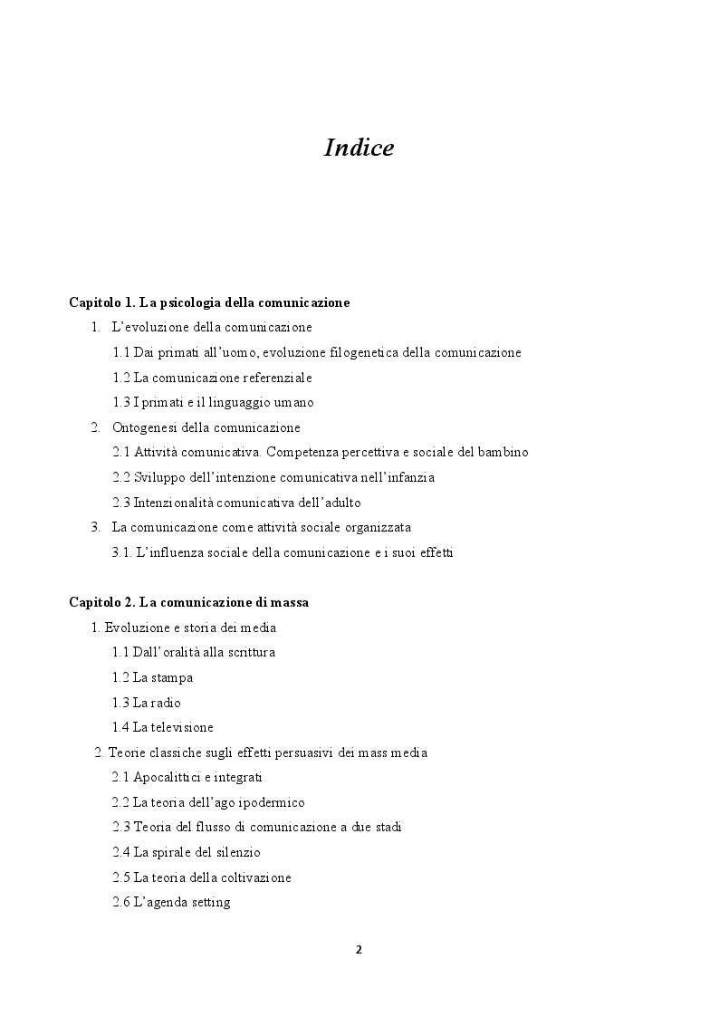 Indice della tesi: Comunicazione e persuasione: l'influenza dei mass media, Pagina 1
