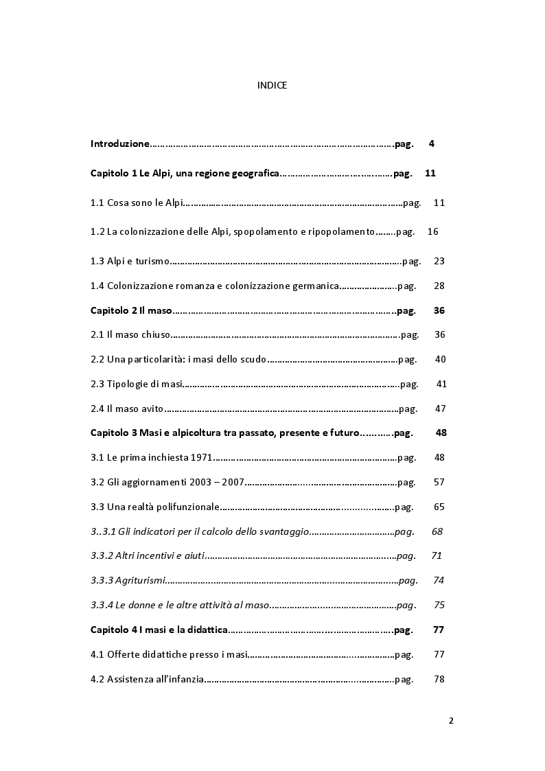 Indice della tesi: La specificità delle Alpi nella didattica della geografia: i masi dell'Alto Adige, Pagina 1