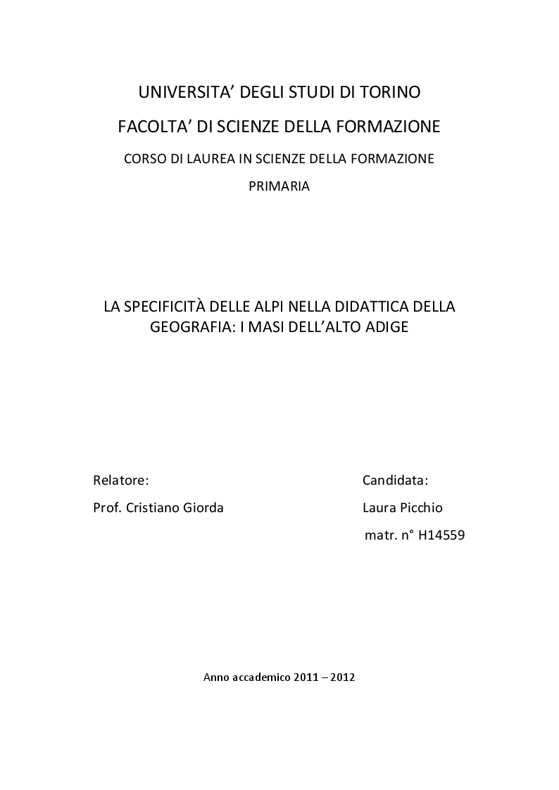 Anteprima della tesi: La specificità delle Alpi nella didattica della geografia: i masi dell'Alto Adige, Pagina 1