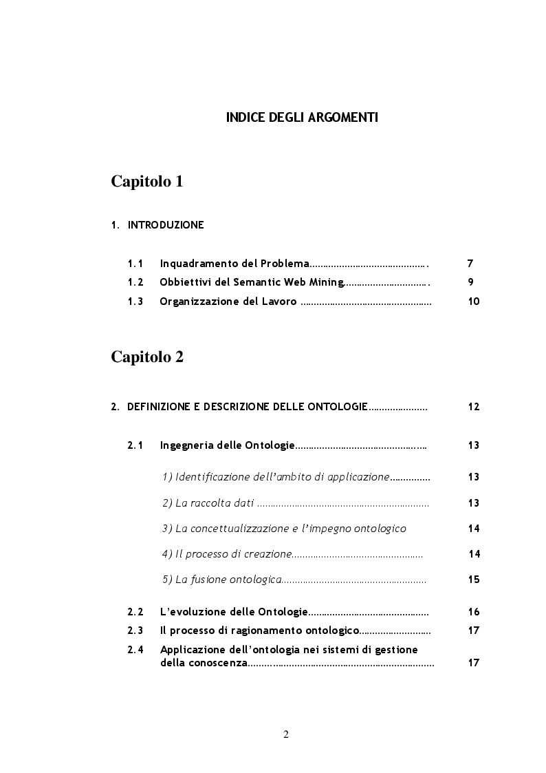 Indice della tesi: Metodi e Tecniche per il Semantic Web Mining, Pagina 1