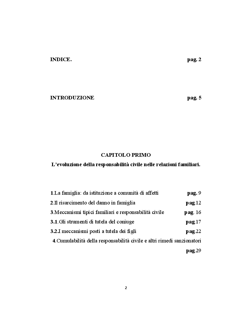 Indice della tesi: I danni punitivi nelle dinamiche familiari, Pagina 1