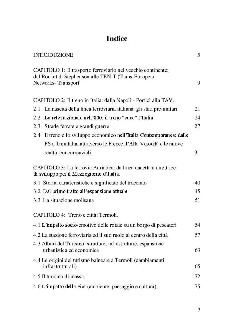 Indice della tesi: Ferrovie e modernizzazione italiana. La linea Adriatica e il turismo, Pagina 1
