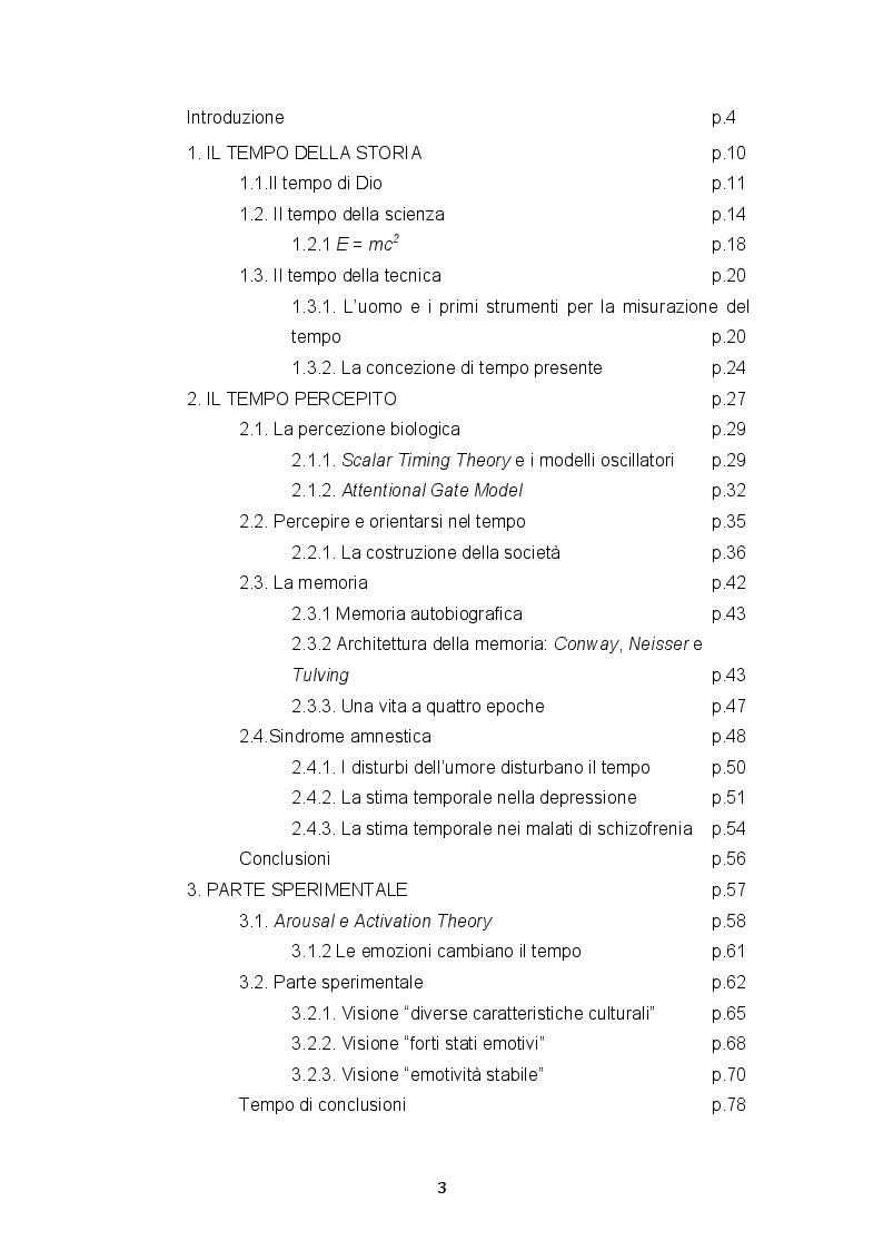 Indice della tesi: TEMPO ED EMOZIONE - Fattori biologici ed affettivi nella percezione del tempo, Pagina 1