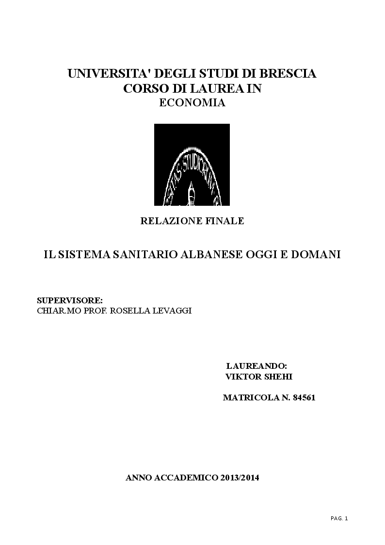 Anteprima della tesi: Il sistema sanitario albanese oggi e domani, Pagina 1