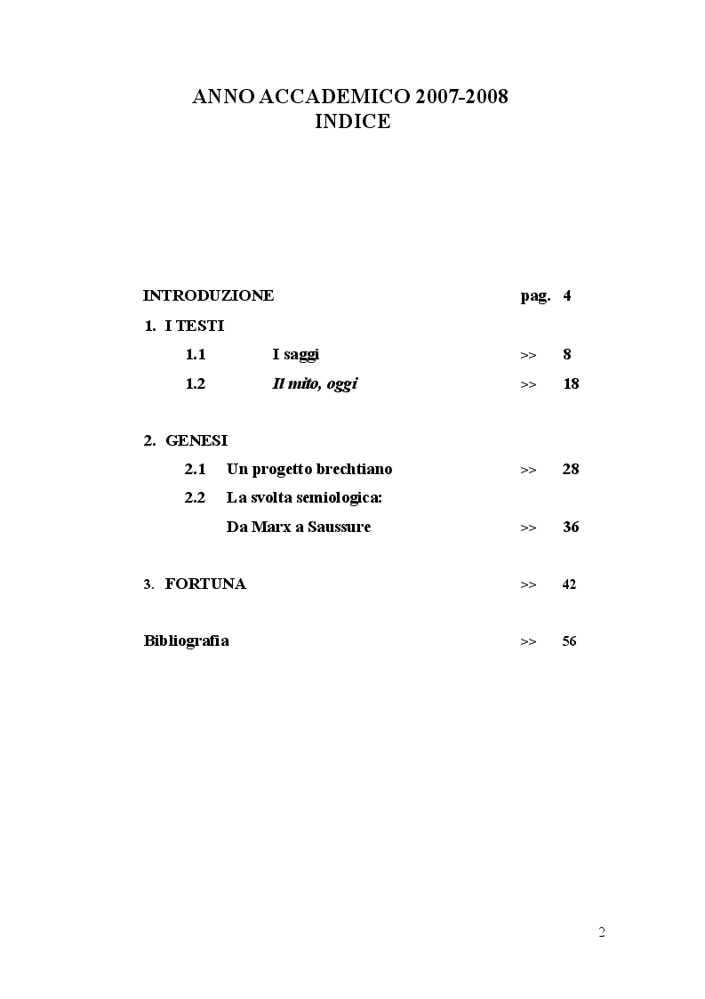 Indice della tesi: Roland Barthes: Miti d'oggi, Pagina 1