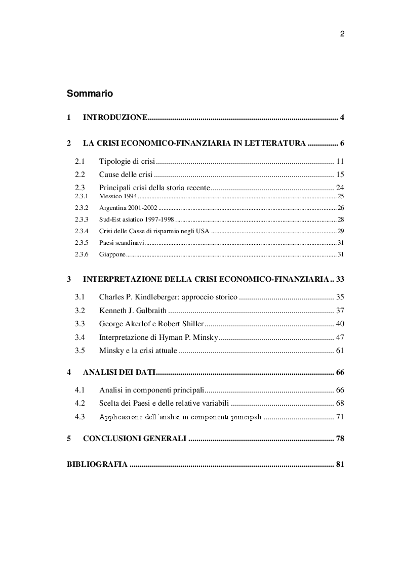 Indice della tesi: La crisi economico finanziaria nell'approccio storico istituzionalista: Un'analisi empirica dei paesi del G8, Pagina 1