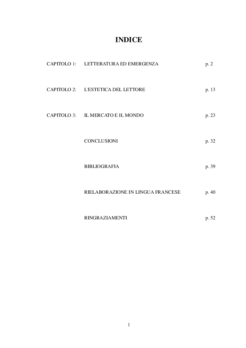 Indice della tesi: Letteratura ai margini. Un sistema in squilibrio, Pagina 1