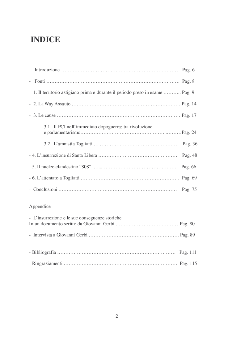 Indice della tesi: L’insurrezione partigiana di Santa Libera (Agosto 1946) e il difficile passaggio dal fascismo alla democrazia , Pagina 1