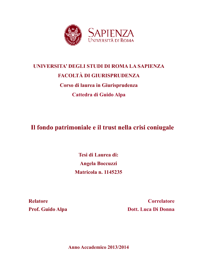 Anteprima della tesi: Il fondo patrimoniale e il trust nella crisi coniugale, Pagina 1