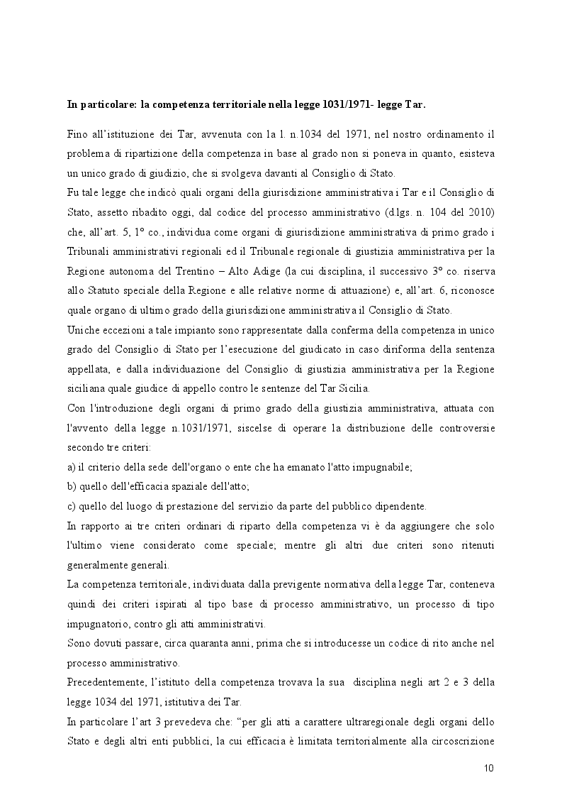 Estratto dalla tesi: La competenza territoriale come regolata dal nuovo codice del processo amministrativo: criterio ordinario ed eventuali deroghe