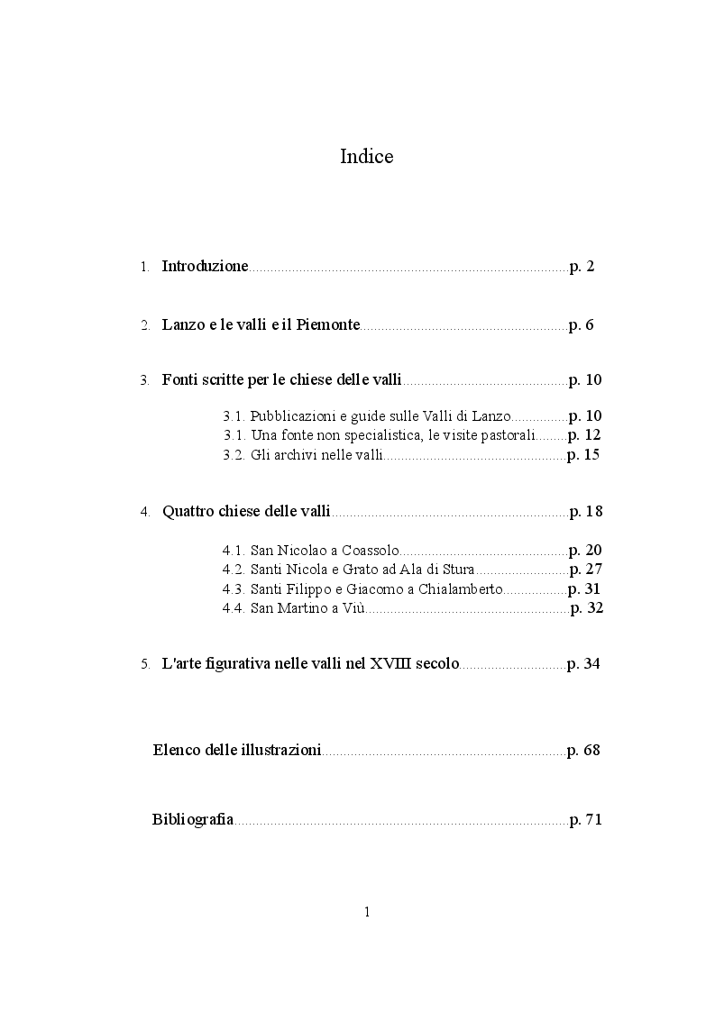 Indice della tesi: Il patrimonio figurativo delle valli di Lanzo. Primi studi, Pagina 1