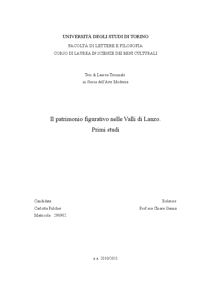 Anteprima della tesi: Il patrimonio figurativo delle valli di Lanzo. Primi studi, Pagina 1