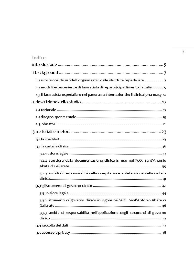 Indice della tesi: Il progetto F.A.R.O. (il Farmacista nell’Analisi dei Record Ospedalieri) per il monitoraggio della qualità dei percorsi terapeutici, Pagina 1