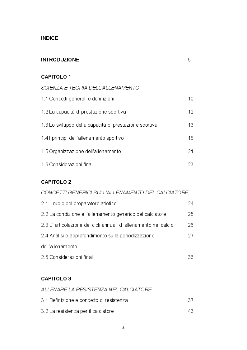 Indice della tesi: La preparazione fisica del calciatore, Pagina 1