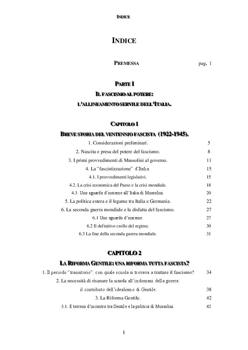 Indice della tesi: L'educazione dei giovani e il fascismo: la strumentalizzazione della scuola nel regime, Pagina 1