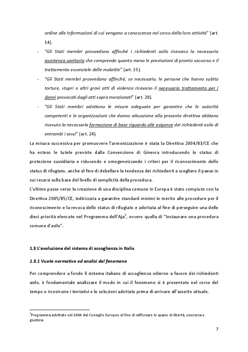 Estratto dalla tesi: L'accoglienza dei richiedenti asilo in Italia, tra norme e prassi