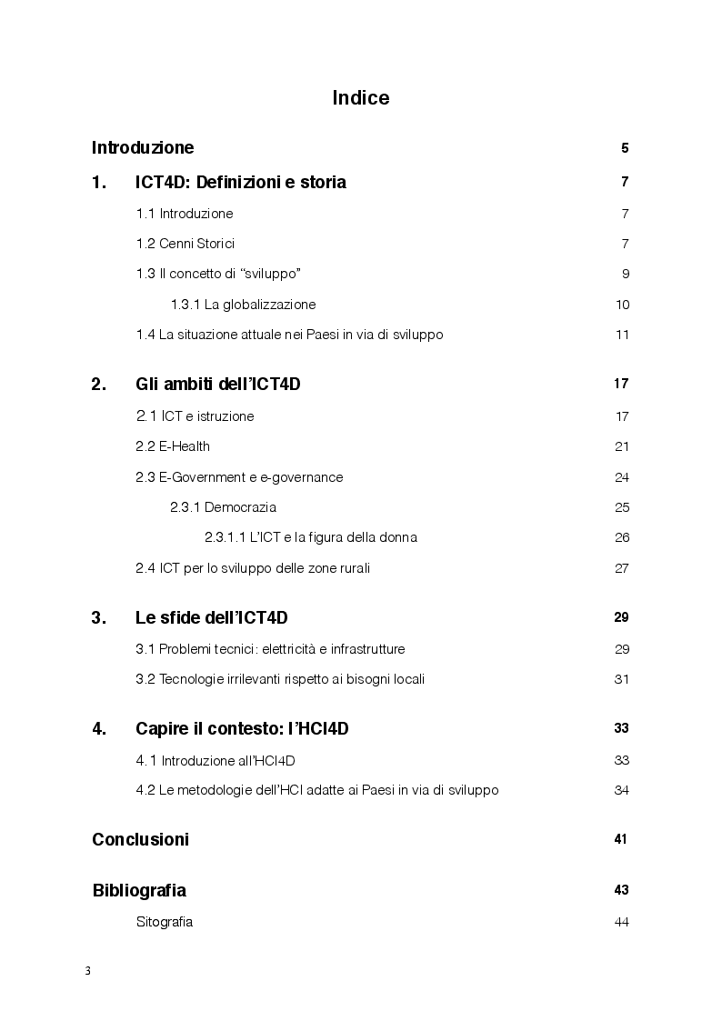 Indice della tesi: L'ICT for Development e il ruolo dell'HCI nei Paesi in Via di Sviluppo, Pagina 1