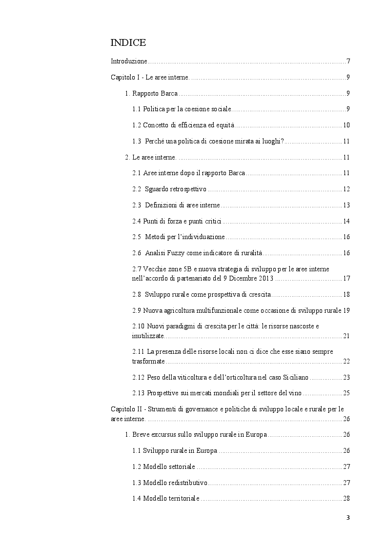 Indice della tesi: Aree interne & caso Sulcis, Pagina 1