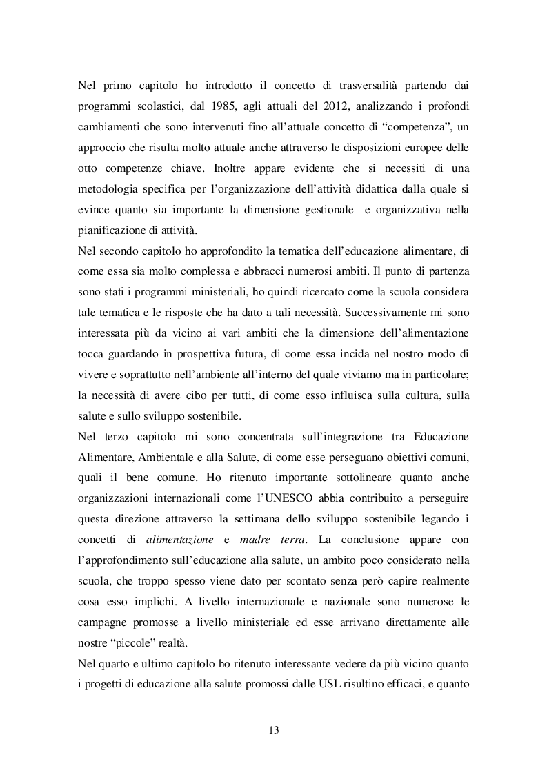 Estratto dalla tesi: Educazione Ambientale, alla Salute e Alimentare: un'integrazione possibile