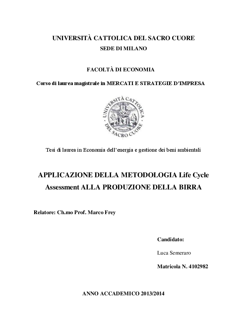 Anteprima della tesi: Applicazione della metodologia Life Cycle Assessment alla produzione della birra, Pagina 1