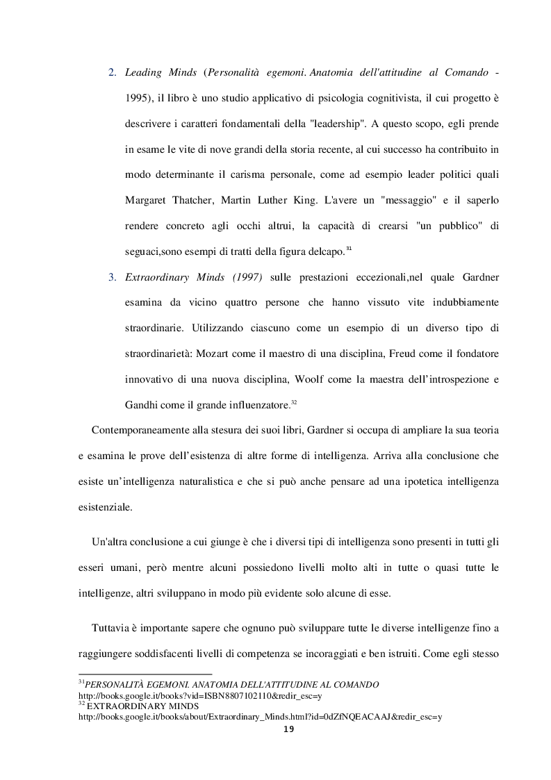 Estratto dalla tesi: La teoria delle intelligenze multiple. Aspetti concettuali e riscontri nella pratica scolastica