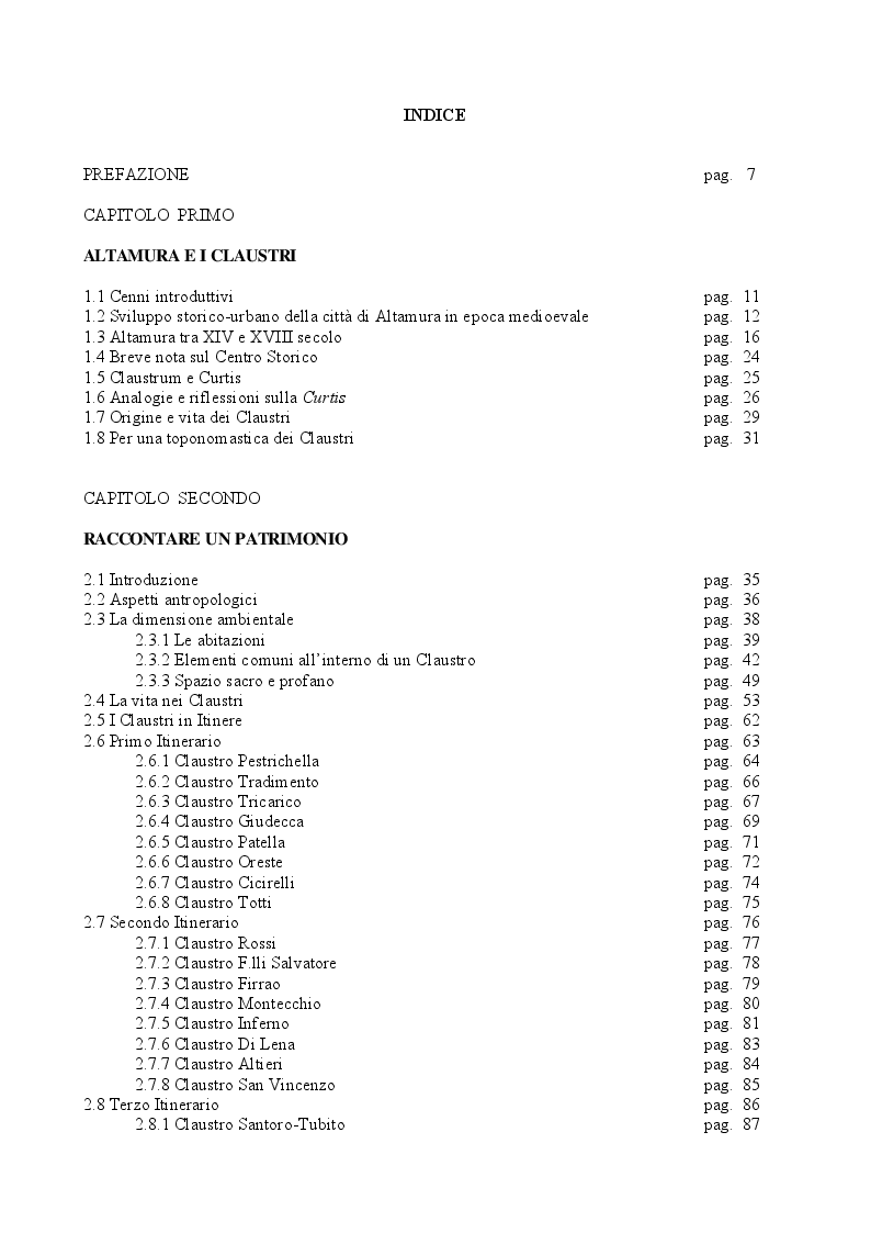 Indice della tesi: Patrimoni Culturali e Turismo: il caso dei Claustri di Altamura, Pagina 1