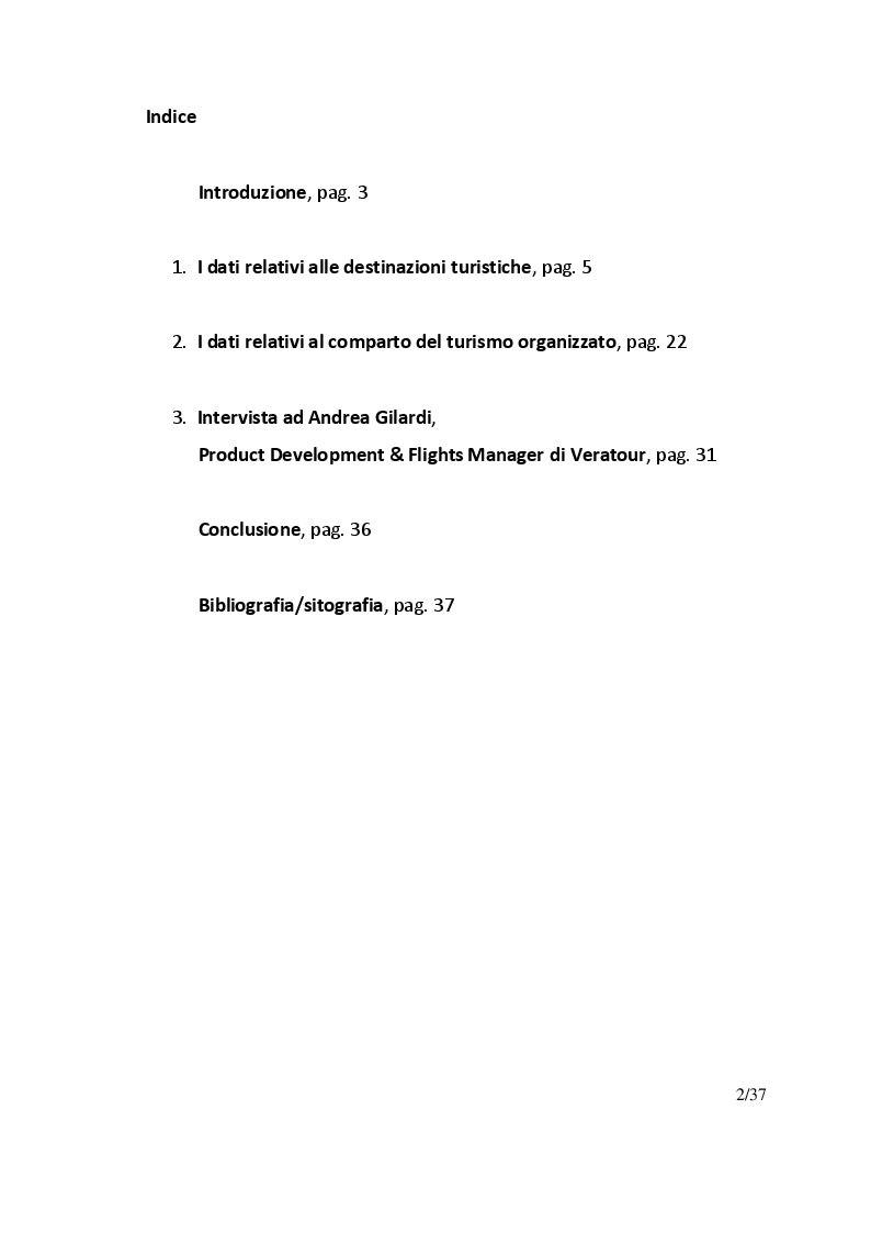 Indice della tesi: I dati statistici dal punto di vista dei tour operator nazionali outgoing: scenari e prospettive, Pagina 1