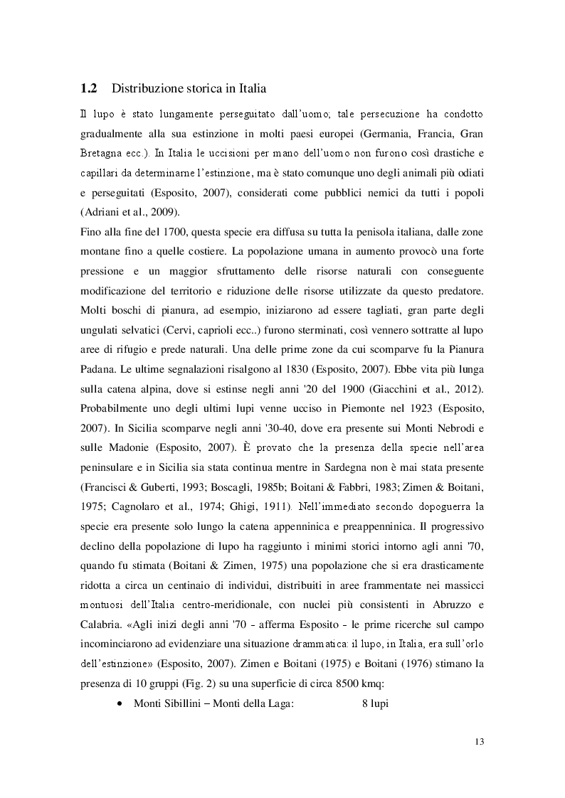 Estratto dalla tesi: Presenza del lupo (Canis lupus) nel settore Marchigiano del Parco Nazionale del Gran Sasso e Monti della Laga e aree contigue