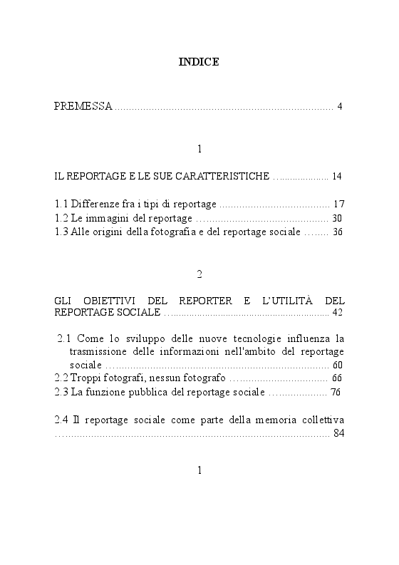 Indice della tesi: L'informazione attraverso il reportage sociale: il ruolo e gli effetti nella società, Pagina 1