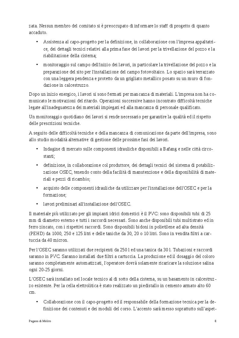 Estratto dalla tesi: Configurazione innovativa di un OSEC per la potabilizzazione automatica dell'acqua nell'ambito della riqualificazione della rete idrica di Bankondji, Camerun