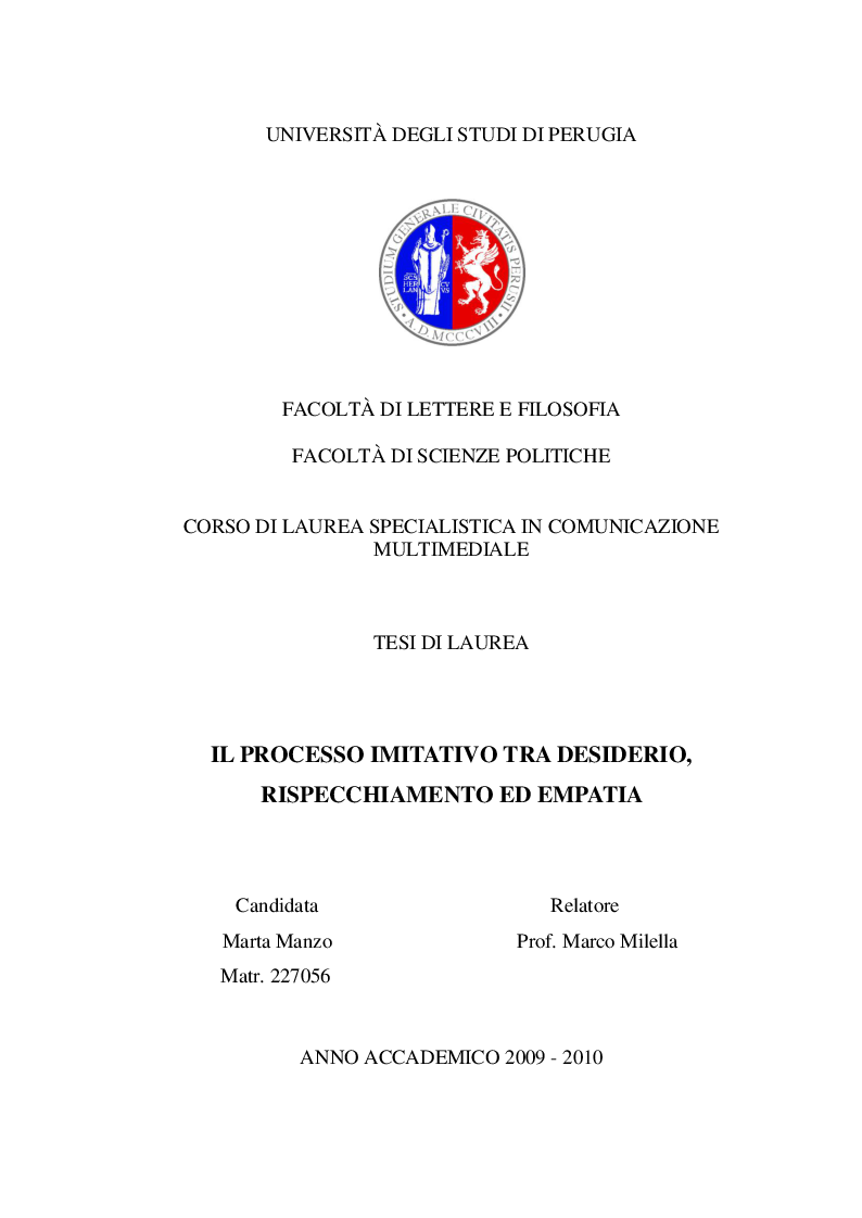 Anteprima della tesi: Il processo imitativo tra desiderio, rispecchiamento ed empatia, Pagina 1